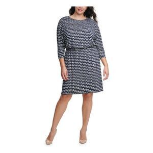JESSICA HOWARD Womens Navy Kimono Sleeve Above The Knee Sheath Dress Plus S